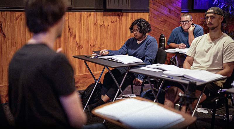 Students in a small-cohort production class at the Academy